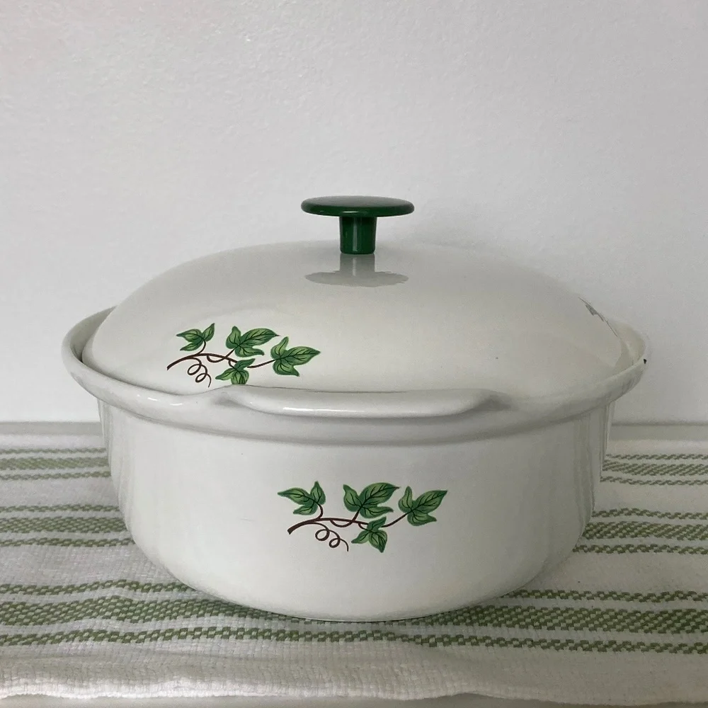 Vintage Green Ivy PRIZER-WARE 2 QT Cast Iron Casserole Dish w/ Cover Lid